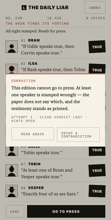 A correction notice, refusing an edition that cannot go to press