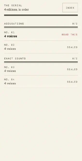 The serial, a curated run of editions in chapters