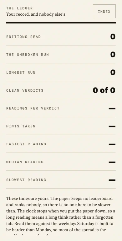 The ledger, a reader's record of editions closed